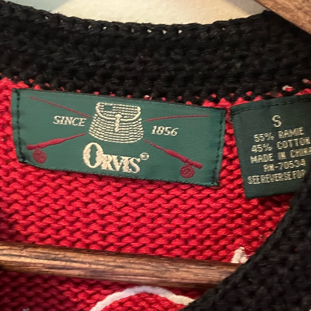 Orvis Red and Black Knit Sweater w/ Cats! - Picture 3 of 6